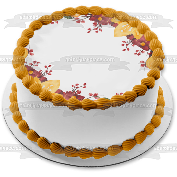 Imagen de decoración comestible para tarta con ramas y sobres de color naranja del Año Nuevo chino ABPID57775