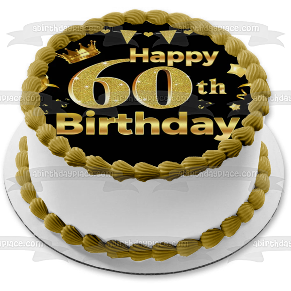 Happy 60th Birthday Gold Crown Edible Cake Topper Image ABPID57786