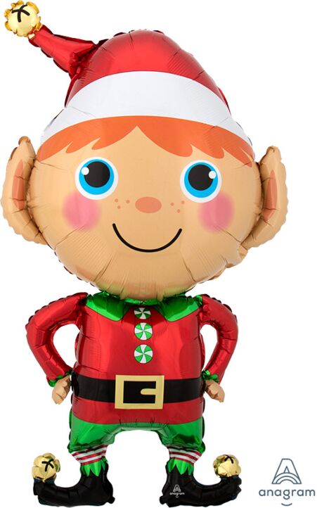 Happy Christmas Elf 35" Shaped Foil Balloon, 1ct