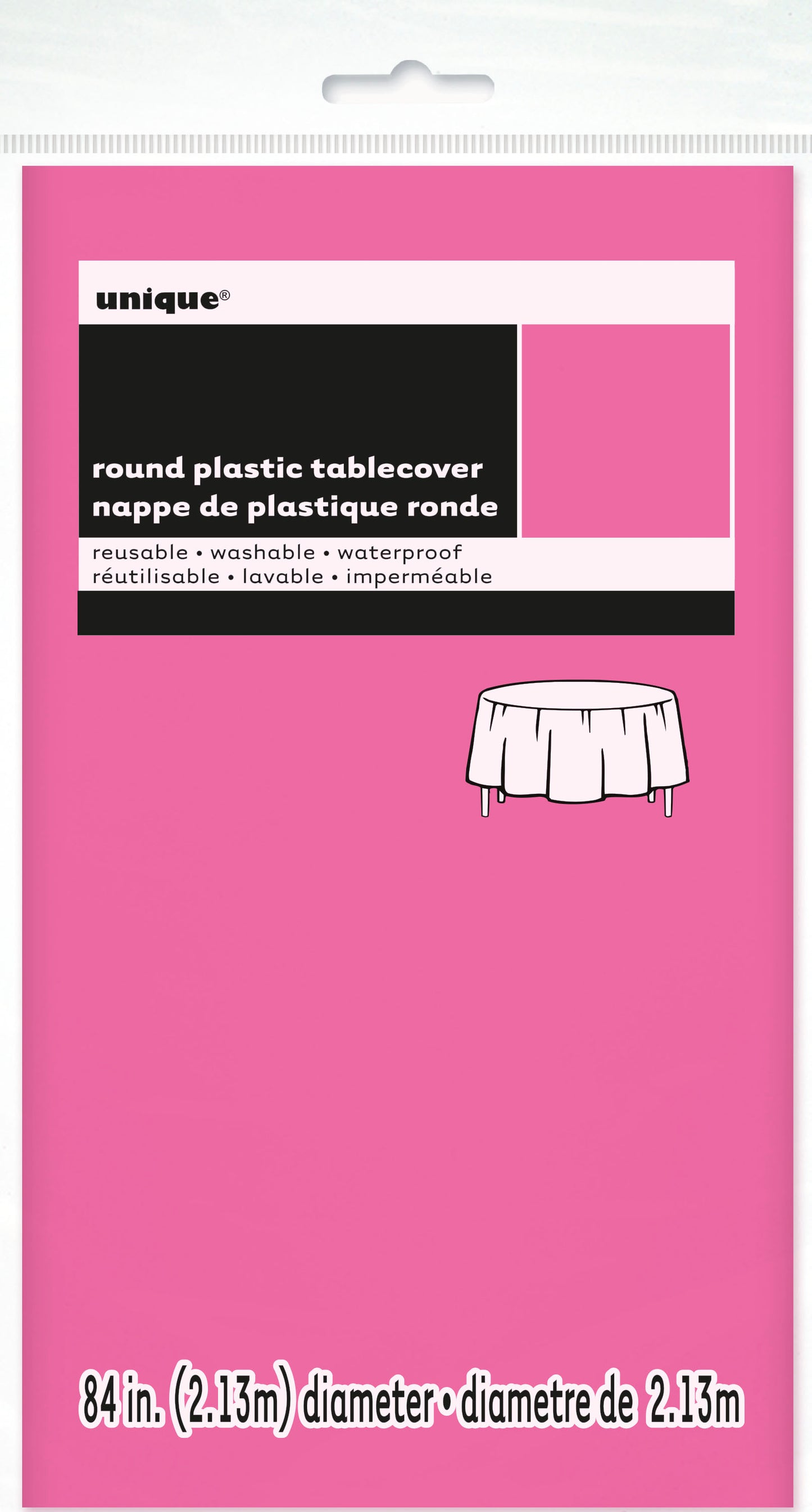 Hot Pink Solid Round Plastic Table Cover, 84", 1ct
