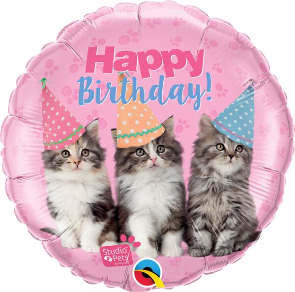 Birthday Kittens 18" Round Foil Balloon, 1ct