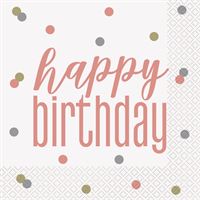 Glitz Rose Gold "Happy Birthday" Luncheon Napkins 16ct