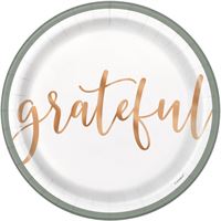 Modern Pastel Thanksgiving "Grateful" Round 7" Dessert Plates 8ct - Foil Stamping