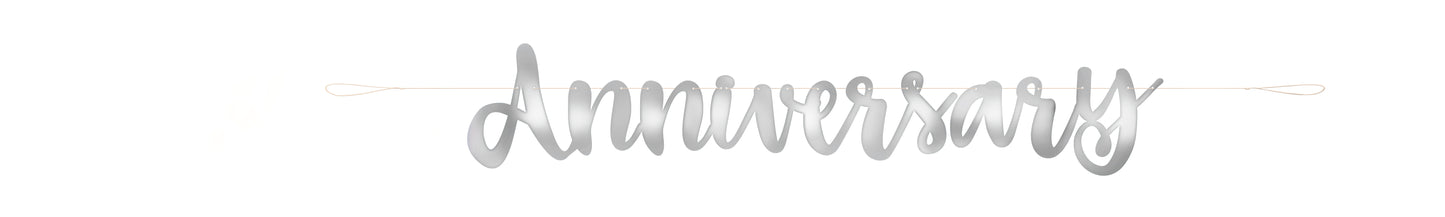 Silver Script Foil "Happy Anniversary" Banner, 1ct