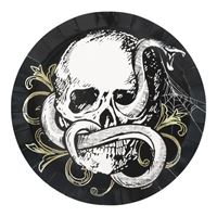 Sketchy Skull Shallow Round 7" Dessert Plates 8ct - Foil Stamping