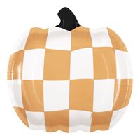 Groovy Halloween Checkered Pumpkin-Shaped 9" Plates 8ct