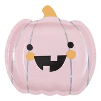 Groovy Halloween Pumpkin-Shaped 9" Plates 8ct - Iridescent Foil Stamping