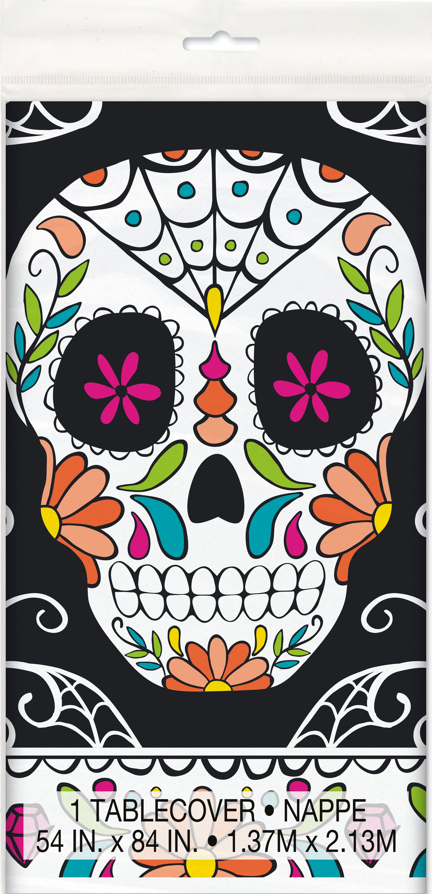 Skull Day of the Dead Rectangular Plastic Table Cover, 54" x 84", 1ct