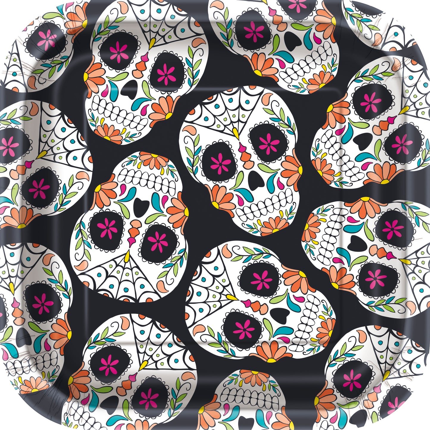 Skull Day of the Dead Square 7" Dessert Plates, 10ct