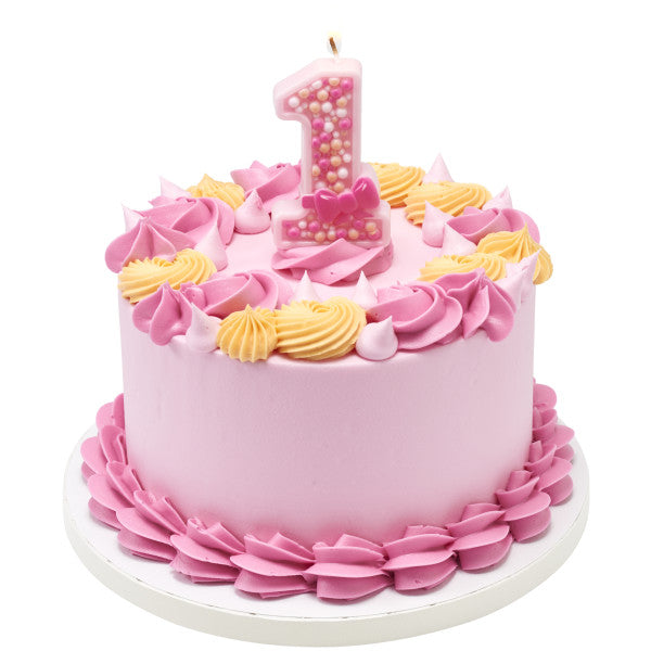 First Birthday Pink Numeral Candles