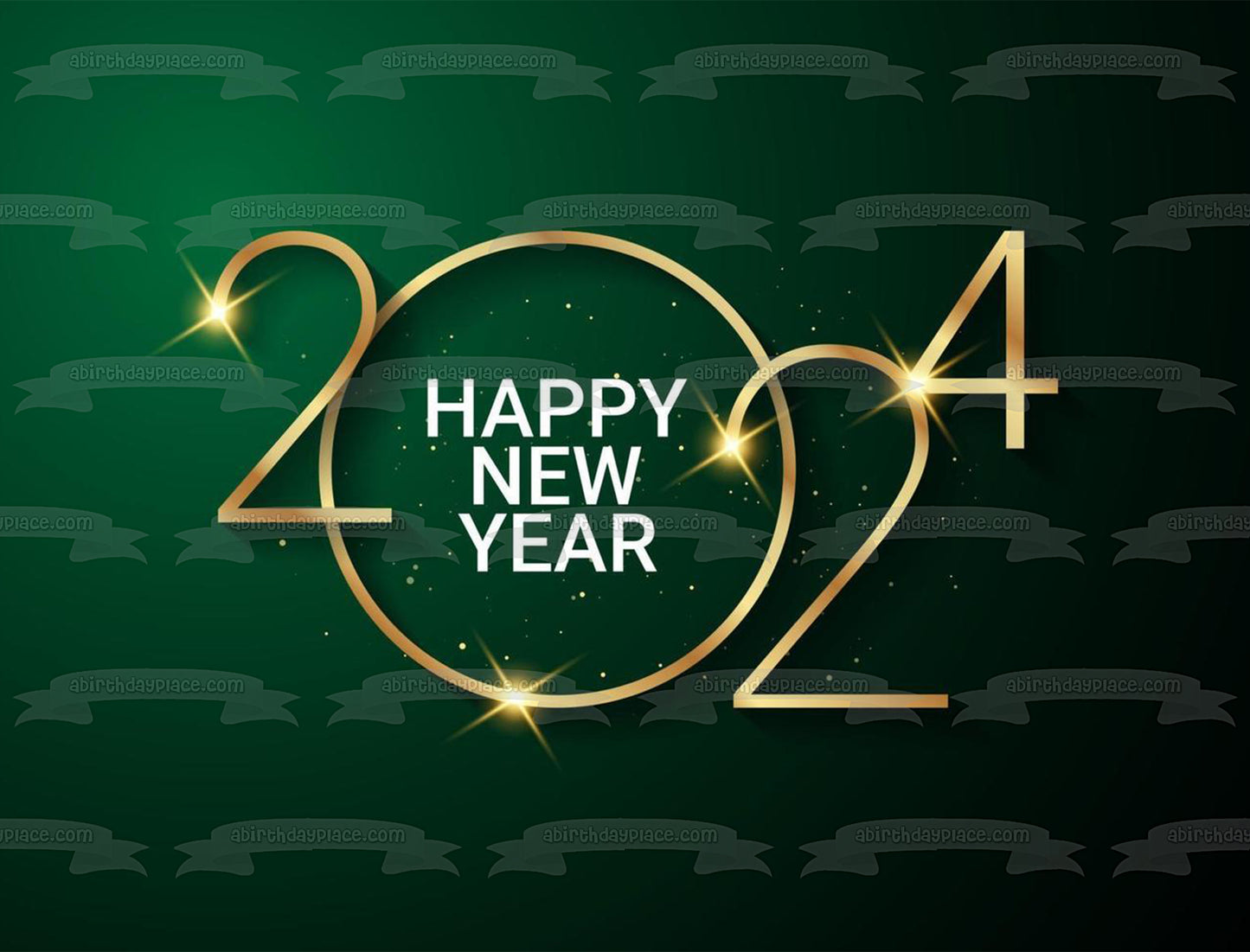 Adorno comestible para tarta feliz año nuevo 2024, dorado y verde brillante, imagen ABPID57760