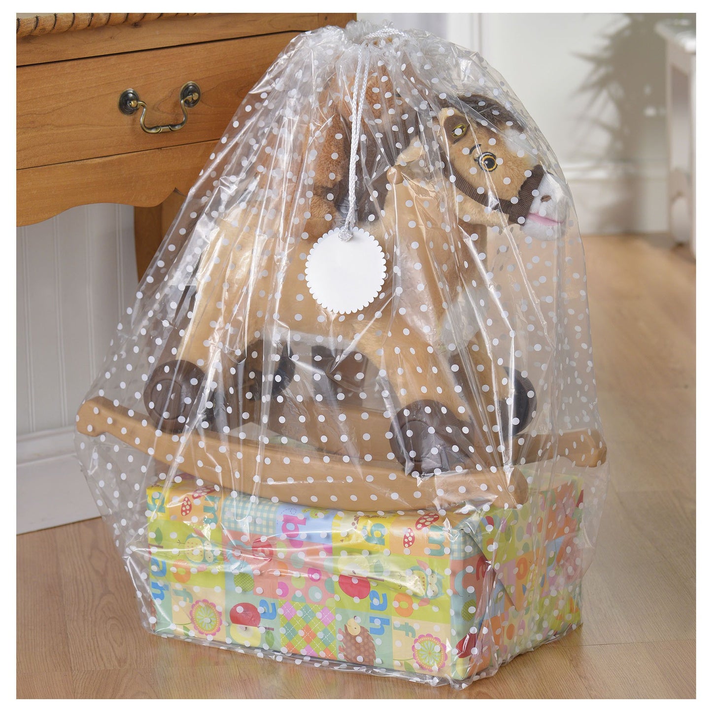 Gift Sack - Clear Plastic w/ White Dots, 1ct