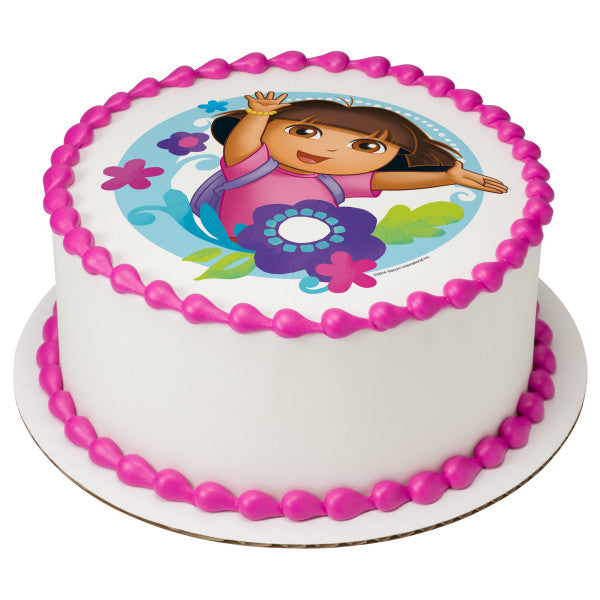 Dora the Explorer Flowers Edible Cake Topper Image