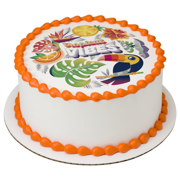Imagen de decoración comestible para tarta con vibraciones tropicales