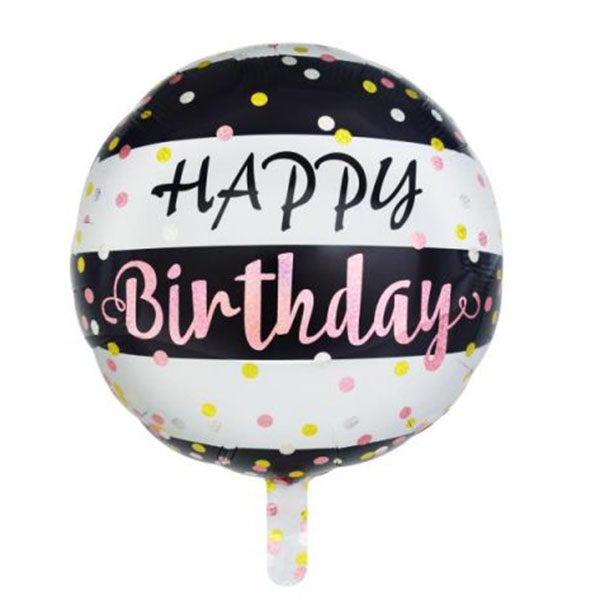 Black and White Stripes Happy Birthday Foil Balloon
