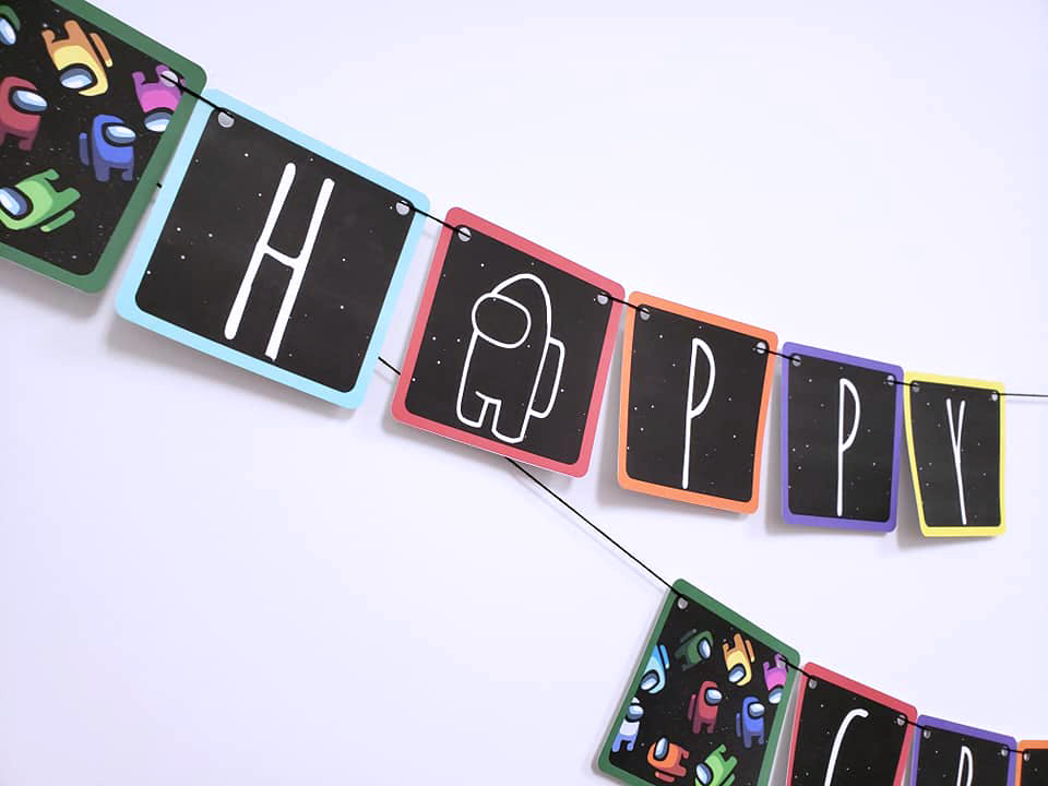 Among Us Inspired Birthday Banner AMID114