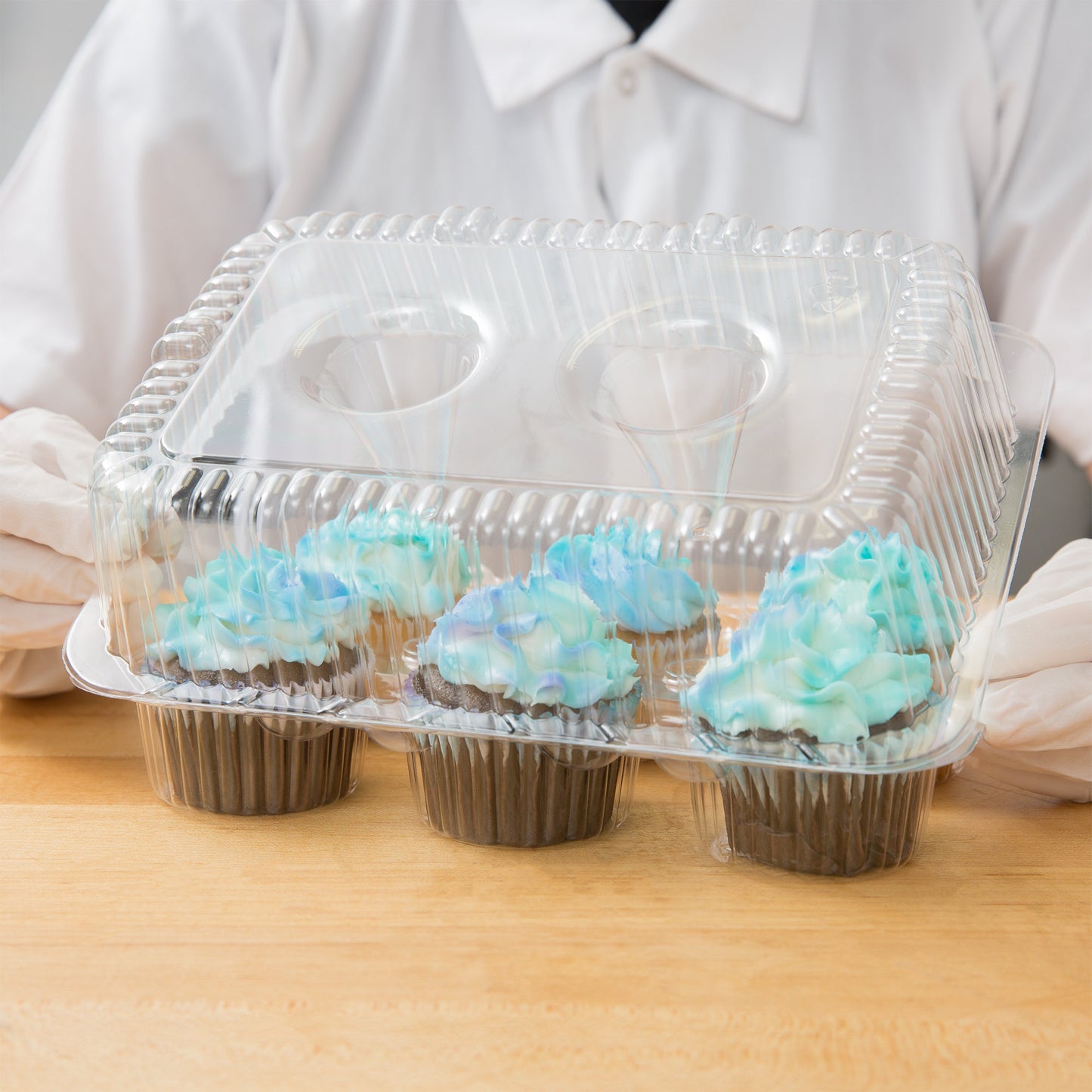 6-Cup High Top Hinged Plastic Cupcake Container Cake Box