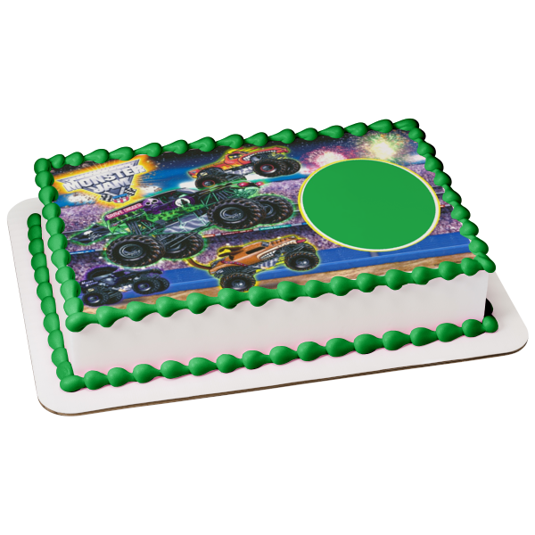 Monster Jam Trucks Logo Grave Digger Maximum Destruction and 1/2 Pint Personalize Edible Cake Topper Image Frame ABPID05496