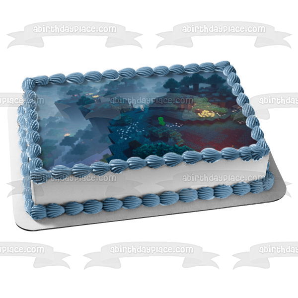 Minecraft Dungeons Forest Scene Creeper Skeleton Edible Cake Topper Image ABPID51944
