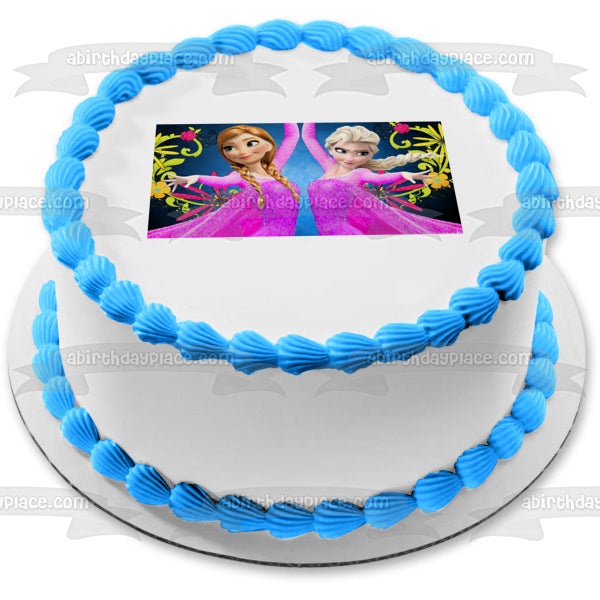 Disney Pixar Frozen Anna Elsa Pink Dresses Edible Cake Topper Image ABPID04907
