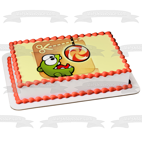 Corta la cuerda Om Nom y una piruleta como adorno comestible para pastel Imagen ABPID06341