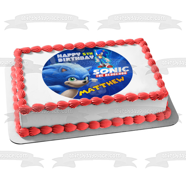 Sonic the Hedgehog Videojuego Feliz Cumpleaños Nombre Personalizado Edible Cake Topper Imagen ABPID52996
