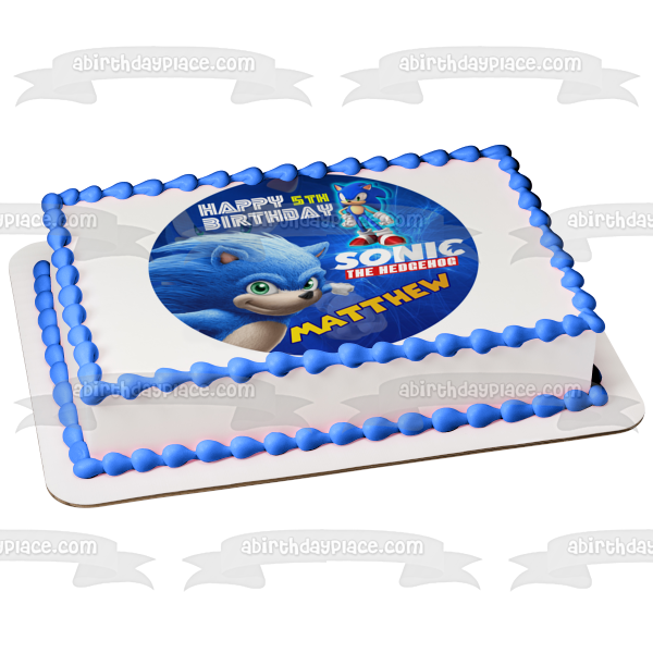 Sonic the Hedgehog Videojuego Feliz Cumpleaños Nombre Personalizado Edible Cake Topper Imagen ABPID52996