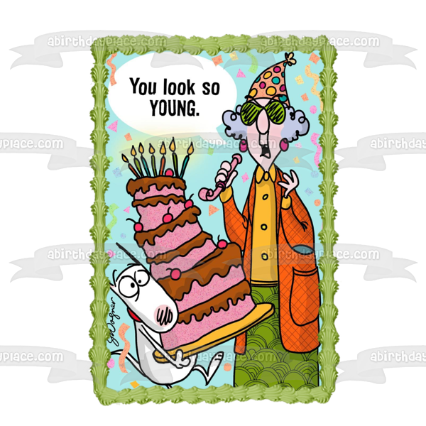 Maxine Cartoon Birthday Party Cake Streamers You Look so Young Edible Cake Topper Image ABPID03559