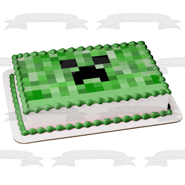 Minecraft Creeper Face Green Edible Cake Topper Image ABPID27364