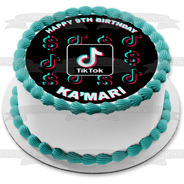 Tik Tok Logo Dollar Signs Edible Cake Topper Image ABPID51986