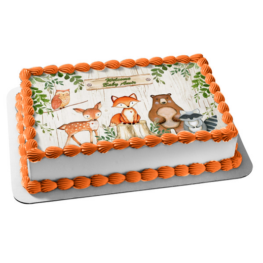 Mehofoto Woodland Baby Shower Backdrop Woodland Animals Edible Cake Topper Image ABPID51786