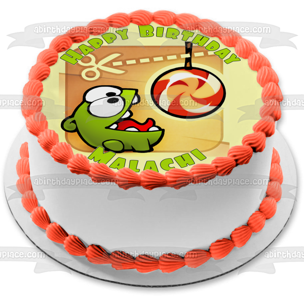 Corta la cuerda Om Nom y una piruleta como adorno comestible para pastel Imagen ABPID06341