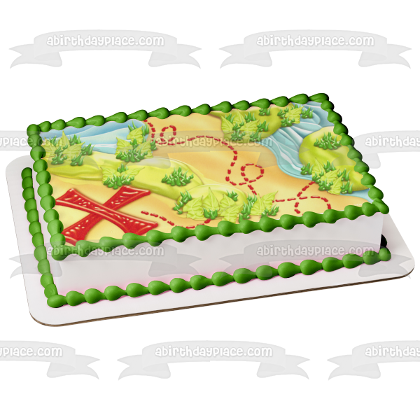 Treasure Hunt Map Pirates Red X Marks the Spot Edible Cake Topper Image ABPID04224