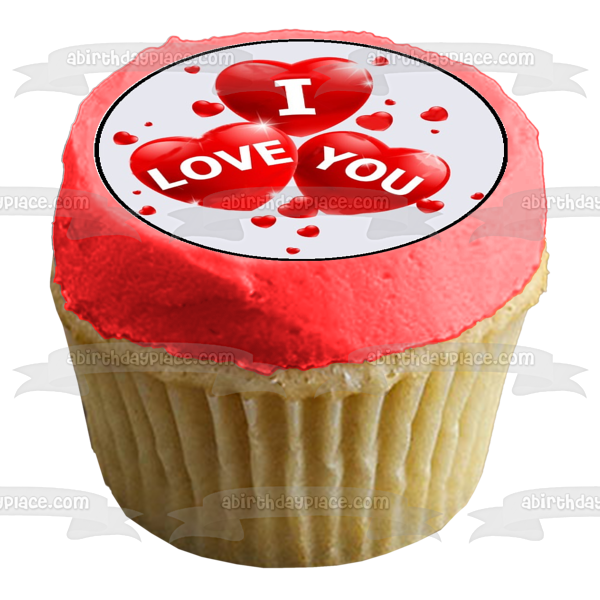 I Love You Red Hearts Edible Cupcake Topper Images ABPID03821