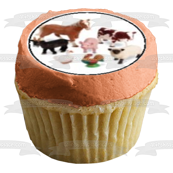 Farm Animals Horse Cow Sheep Pig Chicken Duck and a Goat Edible Cupcake Topper Images ABPID04269