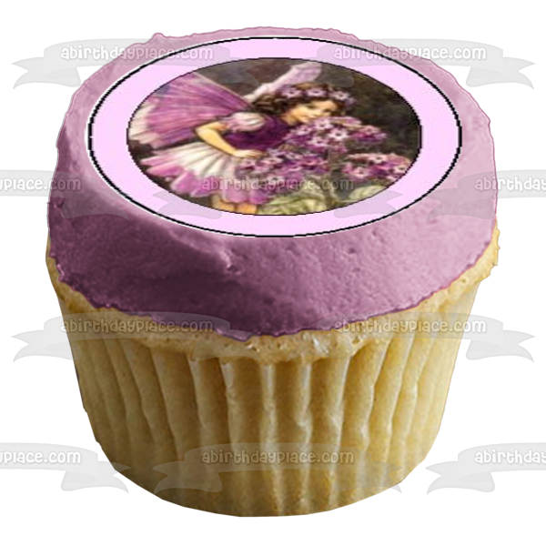 Imágenes de adorno comestible para cupcakes, flores de hadas, azul, blanco, morado y rosa, ABPID05806