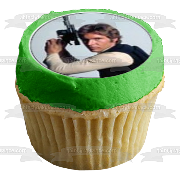 Logotipo clásico de Star Wars Luke Skywalker Chewbaca Princesa Leia Darth Vader Sables de luz y Yoda Imágenes comestibles para cupcakes ABPID05688