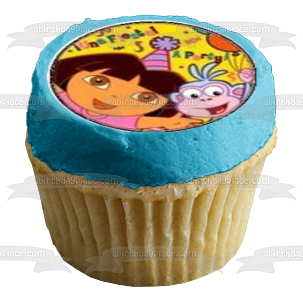 Dora the Explorer Boots Swiper Backpack and Party Hats Edible Cupcake Topper Images ABPID06246