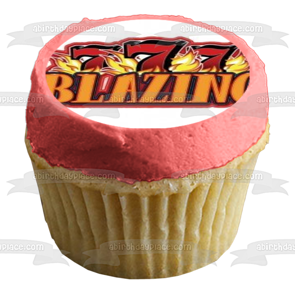 Slot Machine 777 Three Flaming Sevens In a Row Blazing Money Edible Cupcake Topper Images ABPID09055