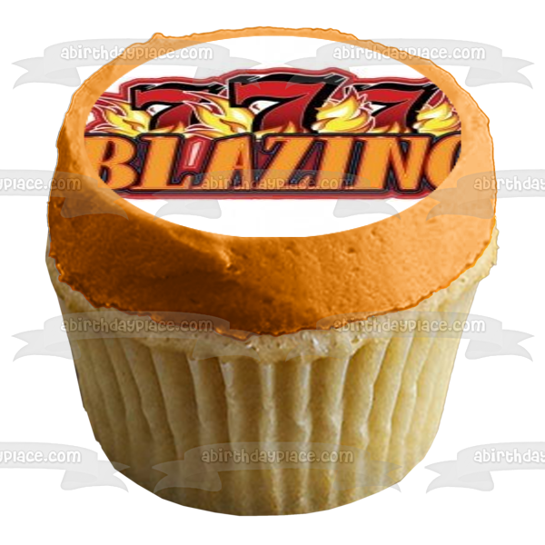 Slot Machine 777 Three Flaming Sevens In a Row Blazing Money Edible Cupcake Topper Images ABPID09055