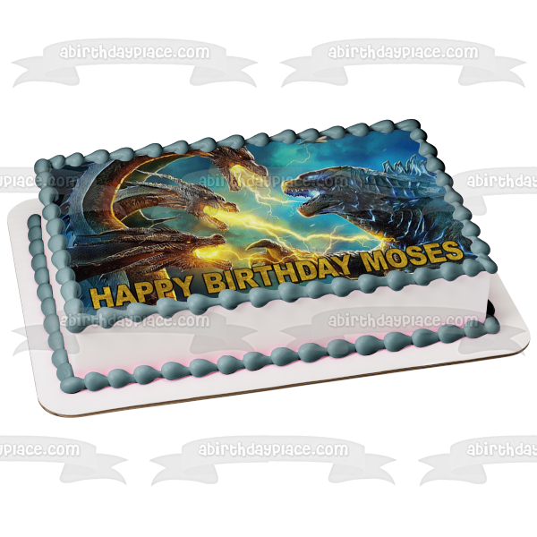Ghidorah Godzilla Happy Birthday Customizable Edible Cake Topper Image ABPID53609