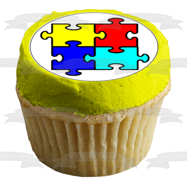 Imágenes de decoración comestible para cupcakes con piezas de rompecabezas de apoyo a la concientización sobre el autismo ABPID14865