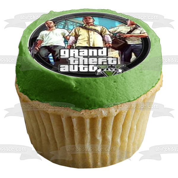 Grand Theft Auto Five Franklin Trevor Michael Gta Logo Happy Birthday Edible Cupcake Topper Images ABPID50918