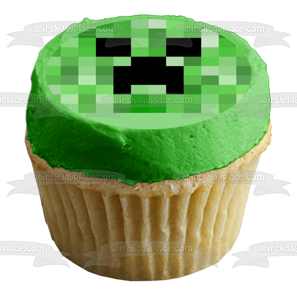 Minecraft Creeper Face Green Edible Cake Topper Image ABPID27364