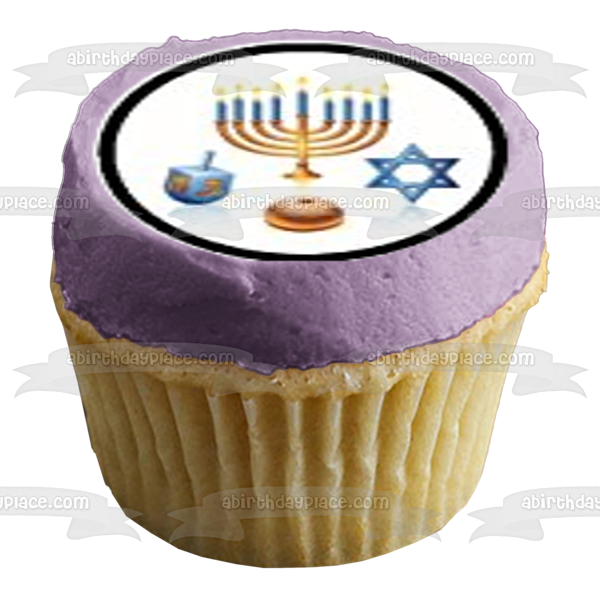 Happy Hanukkah Dreidel Menorah Estrella de David Imágenes comestibles para cupcakes ABPID01265