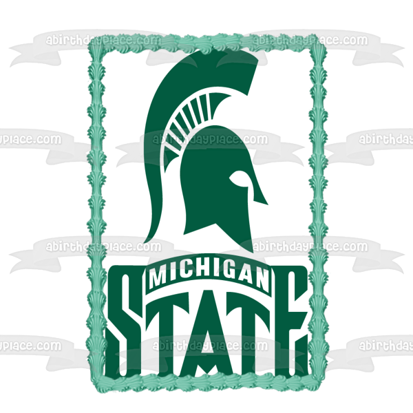 Michigan State University Hockey Spartans Logo Edible Cake Topper Image ABPID06037