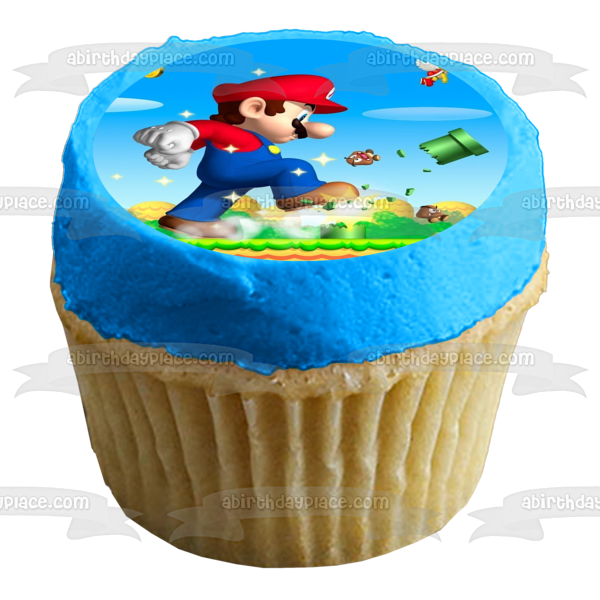 Super Mario Brothers Yoshi Coins and Mushrooms Edible Cake Topper Image ABPID06385