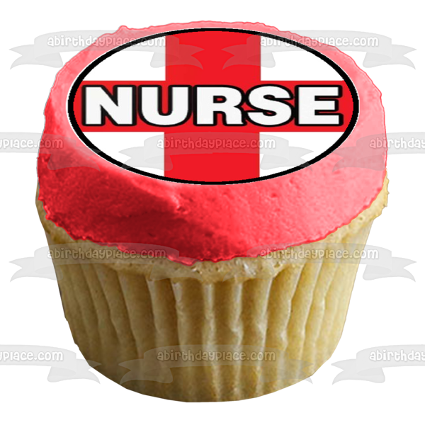 Imágenes de decoración comestible para cupcakes con I Heart Nurses I Love Nurses de la Cruz Roja ABPID04694