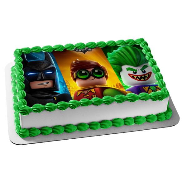 Adorno comestible para tarta con el logotipo de LEGO Batman el Joker y Robin imagen ABPID07127