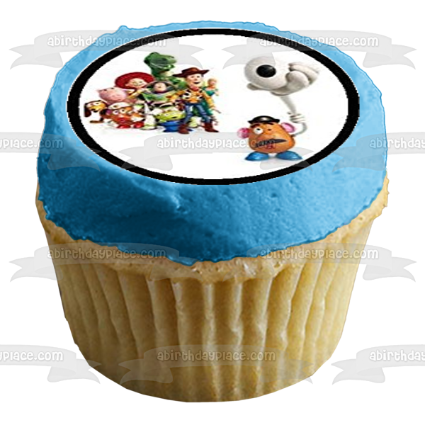Toy Story Woody Buzz Lightyear Mr. Potato Head Mrs. Potato Head Bo Peep and Rex Edible Cupcake Topper Images ABPID07934